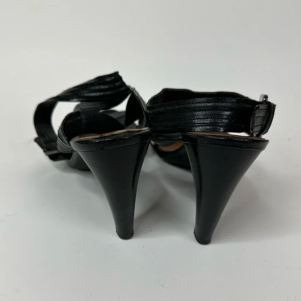Franco Sarto Shoes Womens 9M Addis Strappy Heeled Sandals‎ Textured Black New